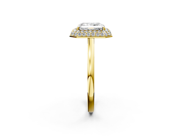 Yellow gold Radiant Halo Diamond Engagement Ring with Solitaire Band and Four-Prong Setting