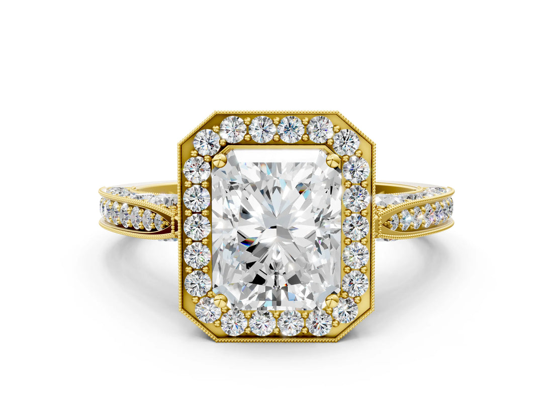 Yellow gold Radiant Halo Diamond Engagement Ring with Split Shank Band and Four-Prong Setting_6