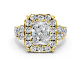 Yellow gold Radiant Halo Diamond Engagement Ring with Split Shank and Four-Prong Setting