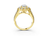 Yellow gold Radiant Halo Diamond Engagement Ring with Split Shank and Prong Setting_69