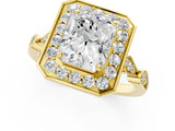 Yellow gold Radiant Halo Diamond Engagement Ring with Twisted Band and Four-Prong Setting 1