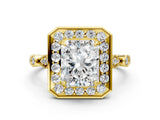 Yellow gold Radiant Halo Diamond Engagement Ring with Twisted Band and Four-Prong Setting