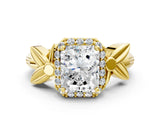 Yellow gold Radiant Halo Diamond Floral Band with Four-Prong Setting_73