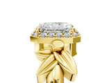 Yellow gold Radiant Halo Diamond Floral Band with Four-Prong Setting_78
