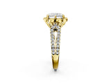 Yellow gold Radiant Halo Diamond Floral Split Shank Engagement Ring 2
