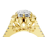 Yellow gold Radiant Halo Diamond Floral Split Shank Engagement Ring 4