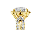 Yellow gold Radiant Halo Diamond Floral Split Shank Engagement Ring 5