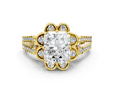 Yellow gold Radiant Halo Diamond Floral Split Shank Engagement Ring