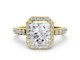 Yellow gold Radiant Halo Diamond Pavé Band Ring with Prong Setting_20
