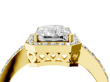 Yellow gold Radiant Halo Diamond Pavé Band Ring with Prong Setting_24