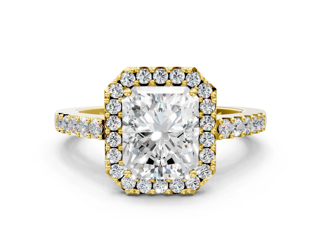 Yellow gold Radiant Halo Diamond Pavé Solitaire Ring_51