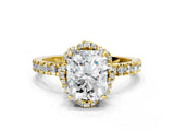 Yellow gold Radiant Halo Diamond Pave Band Ring with Four-Prong Setting_15