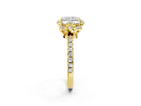 Yellow gold Radiant Halo Diamond Pave Band Ring with Four-Prong Setting_17