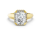 Yellow gold Radiant Halo Diamond Ring with Cathedral Band and Four-Prong Setting_59