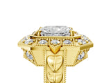Yellow gold Radiant Halo Diamond Ring with Milgrain Bezel and Prong Setting_11