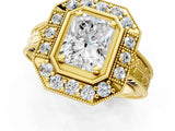 Yellow gold Radiant Halo Diamond Ring with Milgrain Bezel and Prong Setting_7