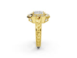 Yellow gold Radiant Halo Diamond Ring with Milgrain Bezel and Prong Setting_8
