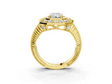 Yellow gold Radiant Halo Diamond Ring with Milgrain Bezel and Prong Setting_9