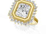 Yellow gold Radiant Halo Diamond Ring with Milgrain Edge and Round Prong Setting_27