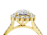 Yellow gold Radiant Halo Diamond Ring with Pavé Band and Prong Setting_41