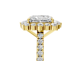 Yellow gold Radiant Halo Diamond Ring with Pavé Band and Prong Setting_42