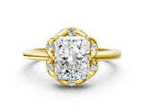 Yellow gold Radiant Halo Diamond Ring with Round Cluster Setting, Solitaire Band, and Four-Prong Setting_49