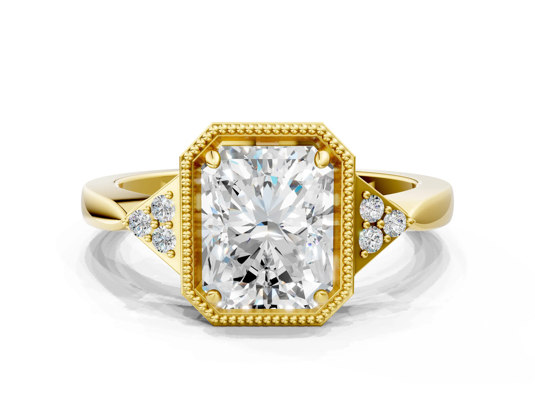 Yellow gold Radiant Halo Diamond Ring with Tapered Band and Four-Prong Setting_10