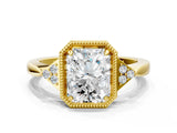 Yellow gold Radiant Halo Diamond Ring with Tapered Band and Four-Prong Setting_10