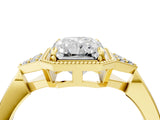 Yellow gold Radiant Halo Diamond Ring with Tapered Band and Four-Prong Setting_14