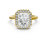 Yellow gold Radiant Halo Diamond Solitaire with Pavé Band and Four-Prong Setting_86