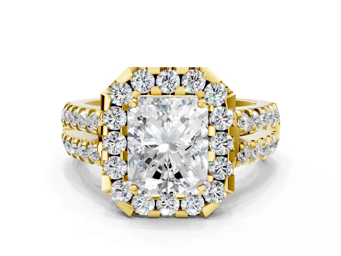 Yellow gold Radiant Halo Diamond Split Shank Engagement Ring with Prong Setting_63