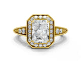 Yellow gold Radiant Halo Diamond Split Shank Ring with Milgrain Detail_49