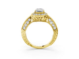 Yellow gold Radiant Halo Diamond Split Shank Ring with Milgrain Detail_52