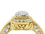 Yellow gold Radiant Halo Diamond Split Shank Ring with Milgrain Detail_53