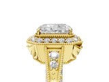 Yellow gold Radiant Halo Diamond Split Shank Ring with Milgrain Detail_54