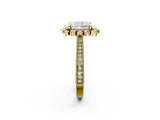 Yellow gold Radiant Halo Milgrain Pave Diamond Ring with Four-Prong Setting 2