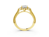 Yellow gold Radiant Halo Milgrain Pave Diamond Ring with Four-Prong Setting 3