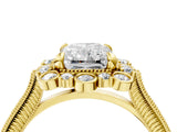 Yellow gold Radiant Halo Milgrain Pave Diamond Ring with Four-Prong Setting 4
