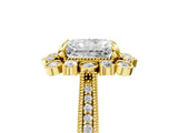 Yellow gold Radiant Halo Milgrain Pave Diamond Ring with Four-Prong Setting 5