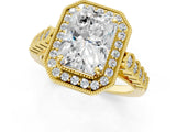 Yellow gold Radiant Halo Milgrain Solitaire with Bezel Set Side Stones and Pave Band_32