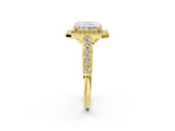 Yellow gold Radiant Halo Milgrain Solitaire with Bezel Set Side Stones and Pave Band_33