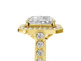 Yellow gold Radiant Halo Milgrain Solitaire with Bezel Set Side Stones and Pave Band_36