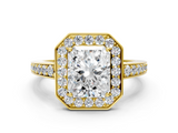 Yellow gold Radiant Halo Pavé Diamond Engagement Ring with Bezel Setting_20