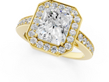 Yellow gold Radiant Halo Pavé Diamond Engagement Ring with Bezel Setting_21