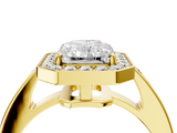 Yellow gold Radiant Halo Pavé Diamond Engagement Ring with Bezel Setting_24