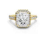 Yellow gold Radiant Halo Pavé Diamond Engagement Ring with Four-Prong Setting_26