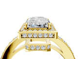 Yellow gold Radiant Halo Pave Band Solitaire Ring with Prong Setting_69