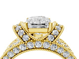 Yellow gold Radiant Halo Pave Diamond Engagement Ring with Milgrain Detailing_53