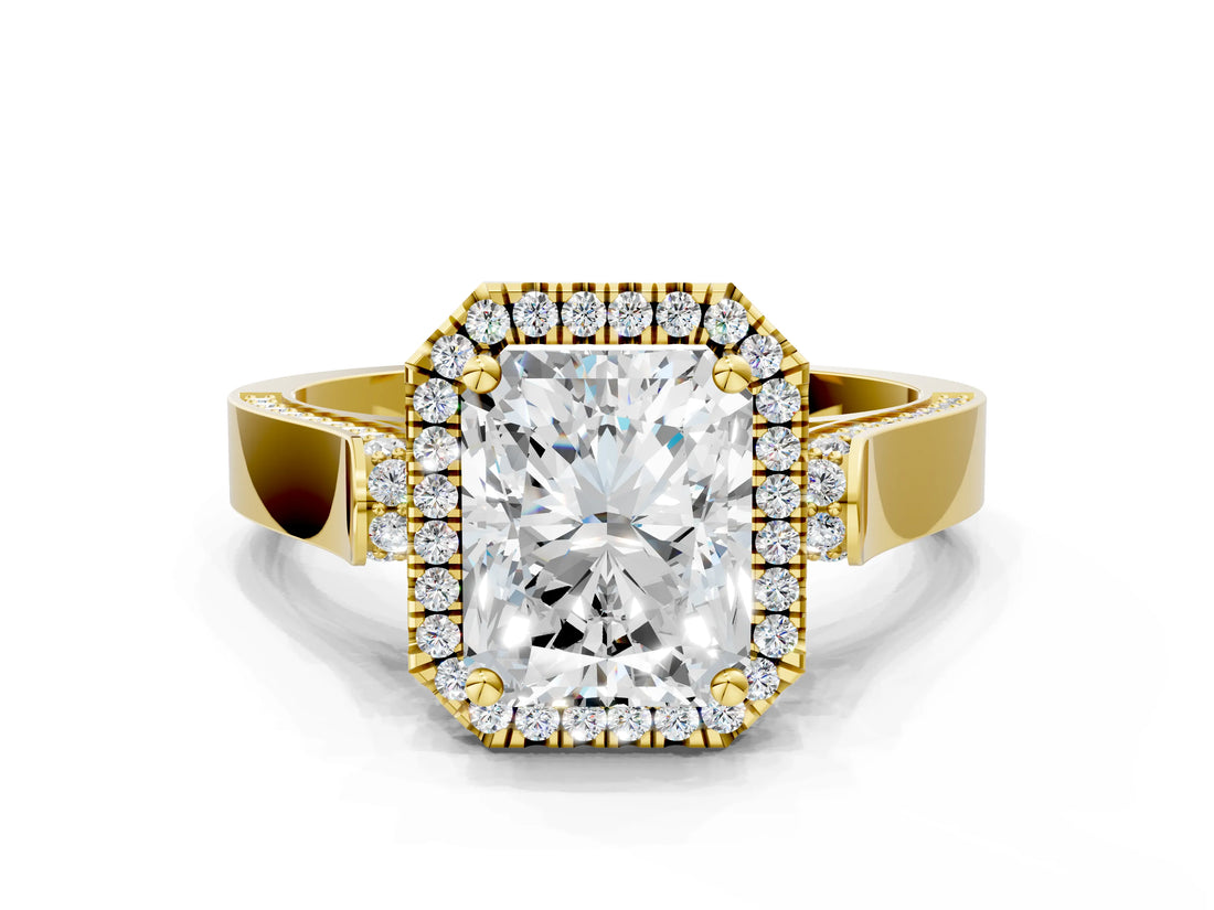 Yellow gold Radiant Halo Pave Split Shank Prong Setting Ring_26