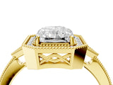 Yellow gold Radiant Halo Round Diamond Milgrain Pave Engagement Ring_13
